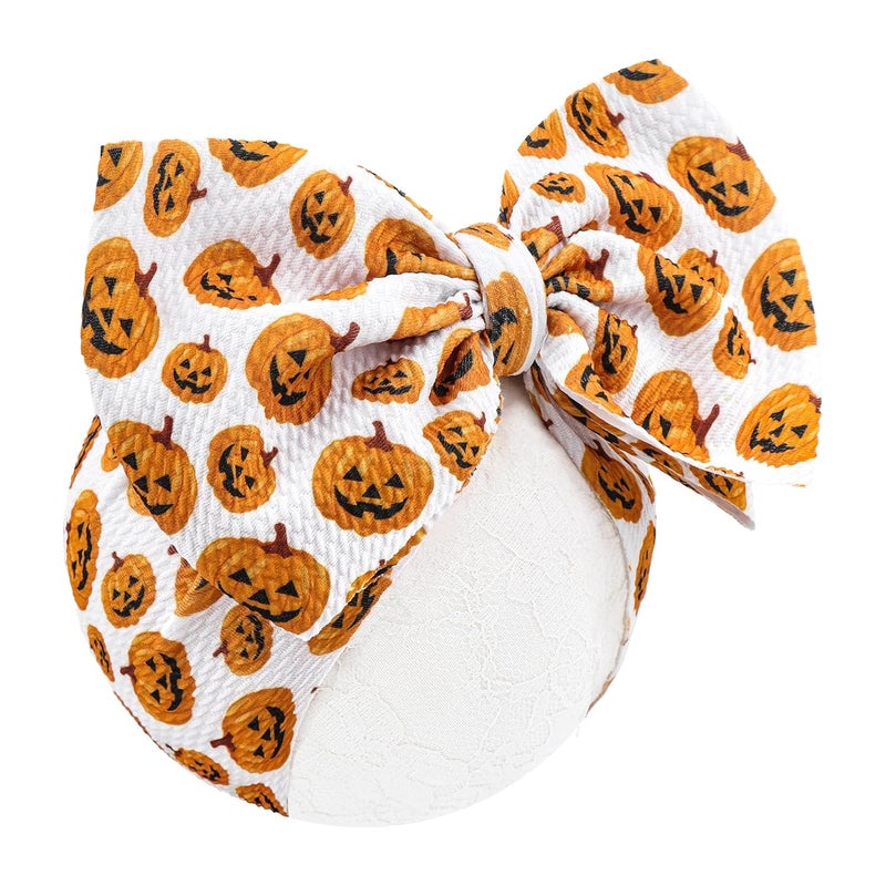 ONENINEDREAM Thanksgiving Headbands Baby Bows Pumpkin Headband Hair Accessories for Girls Nylon Headbands for Toddler Girls Orange Black Newborn Hair Bows - Image 1
